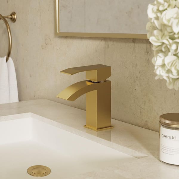 6 in. Waterfall 1-Handle Single Hole Bathroom Faucet with Pop-Up Drain and Stainless Steel 1.2 GPM in Brushed Gold