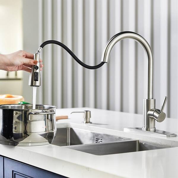 FORIOUS Kitchen Faucets, Brushed Nickel Kitchen Faucet with Pull Down  Sprayer, High Arc Single Handle Stainless Steel Sink Faucets 1 or 3 Hole,  Kitchen Sink Faucets for Farmhouse Camper Laundry Rv Bar 