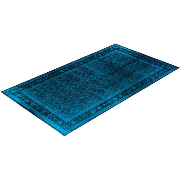Overdyed Blue 12 ft. x 18 ft. Solid Wool Indoor Area Rug