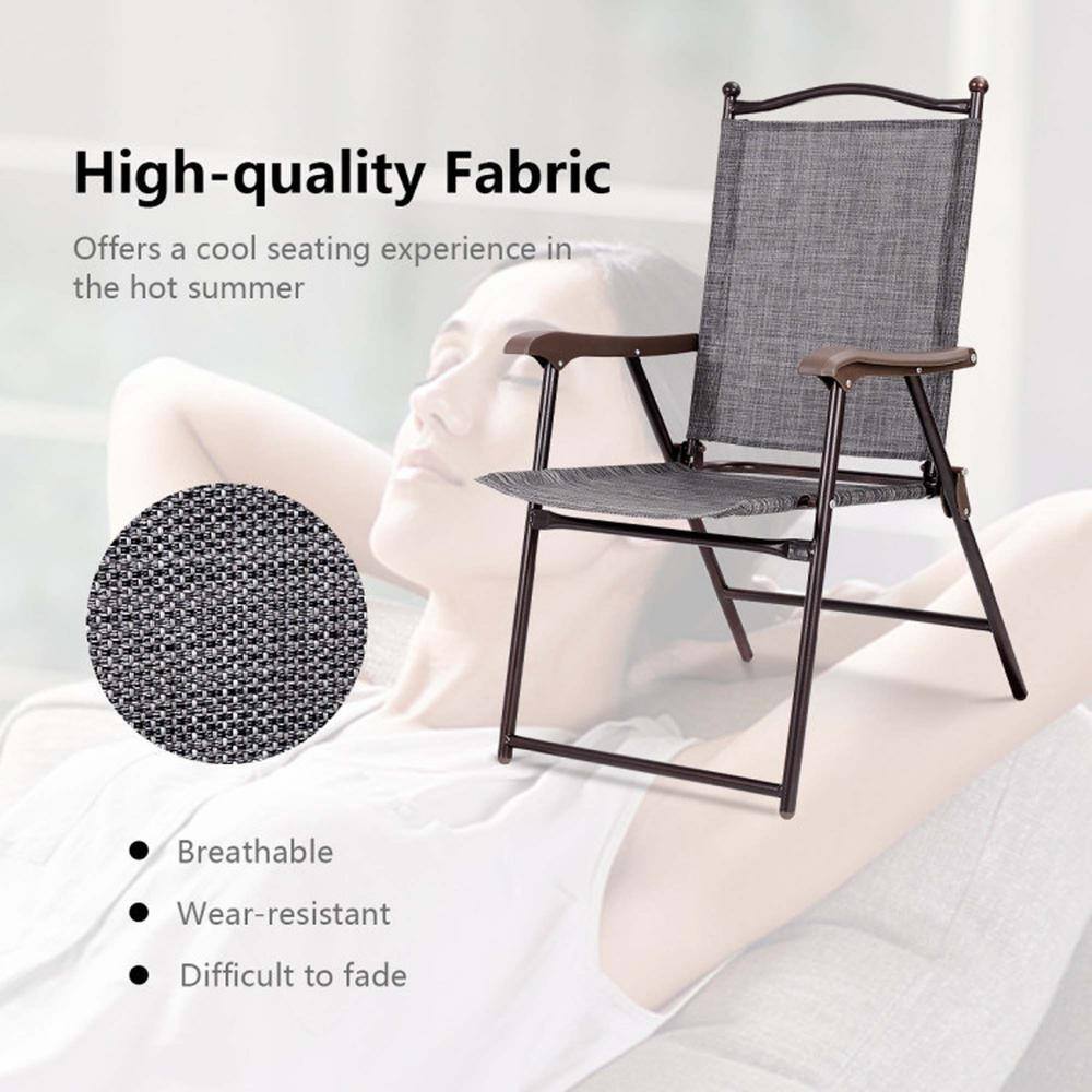 Gray Steel Frame Folding Camping Chairs with Arms, Set of 2