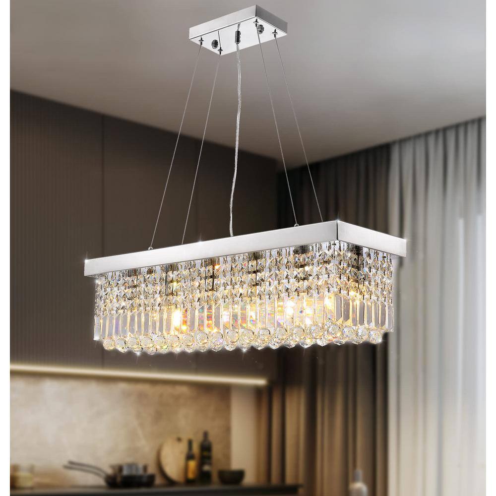 32 in. 6-Light Chrome Crystal Chandelier Modern Kitchen Island Rectangle Dining Table Pendant Lighting Fixtures price history on PriceWatchPro