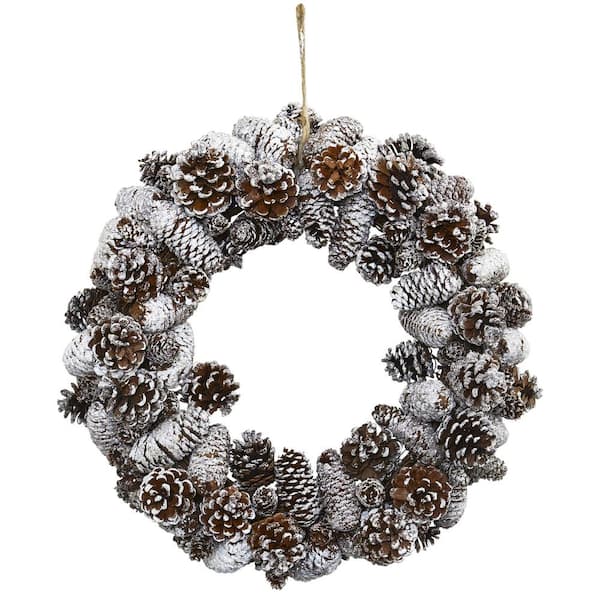 Nearly Natural Snowy Artificial Pine Cone Wreath