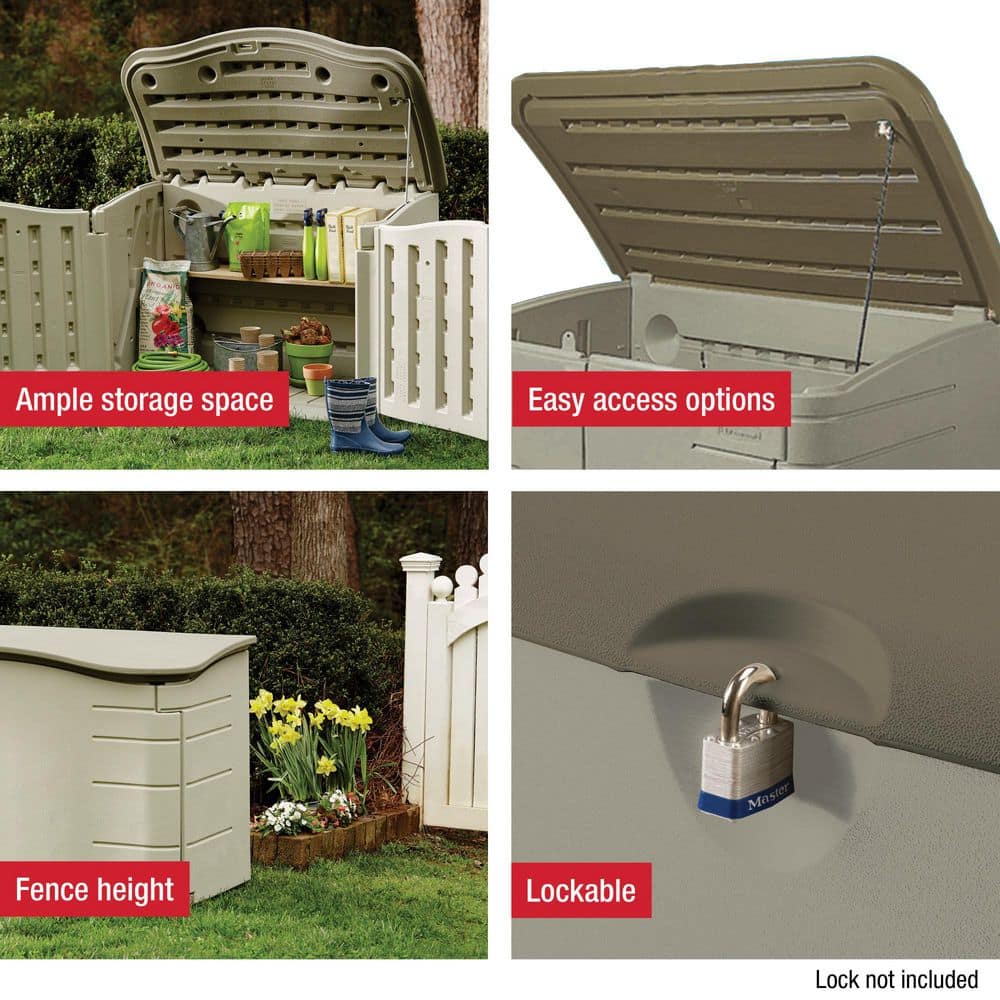 Olive and Sandstone Resin Small Horizontal Storage Shed with Shelving