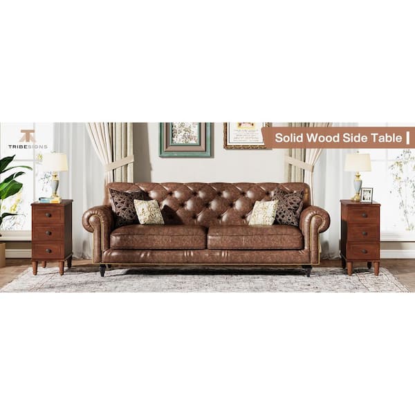 Kerlin 23.62 in. W Brown Rectangle Fully (Set of 2) Assembled Wood End Side Table 3-Drawers Bedside Nightstand 2-Pieces