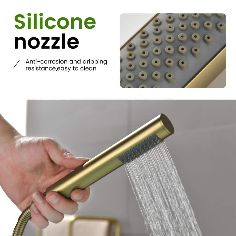 Brushed Gold Freestanding Tub Filler Faucet with Handheld Shower