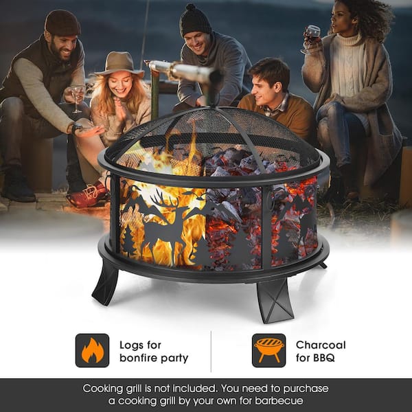 Costway 26 in. Outdoor Wood Burning Steel Fire Pit Firepit Bowl