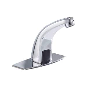 Automatic Sensor Touchless Single Hole Bathroom Sink Faucet With Deck Plate in Polished Chrome