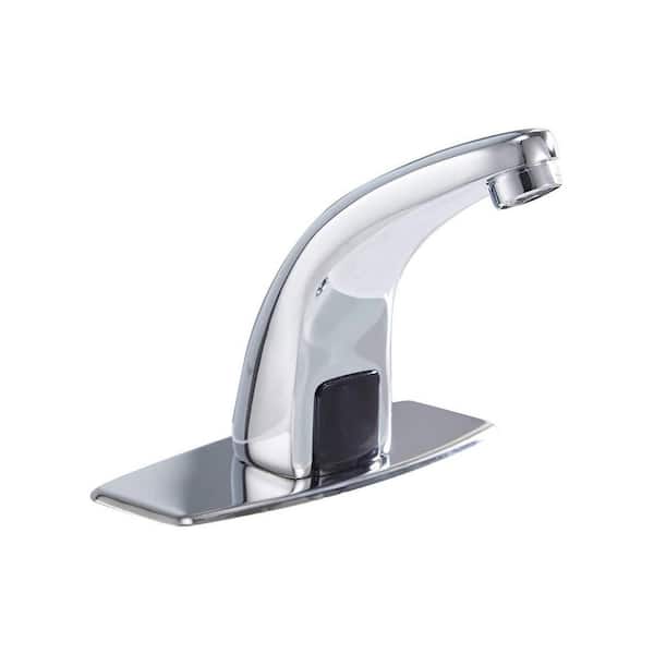 Unbranded Automatic Sensor Touchless Single Hole Bathroom Sink Faucet With Deck Plate in Polished Chrome