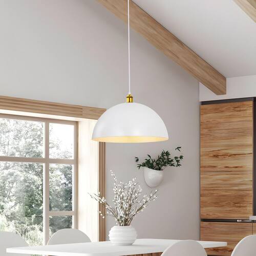 1-Light White Modern Large Dome Vintage Farmhouse Pendant Light