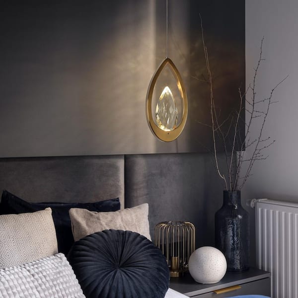 Modern Luxury 1-Light Plating Brass Teardrop Crystal Mini Pendant Light Integrated LED Foyer, Bedroom, Living Room Light