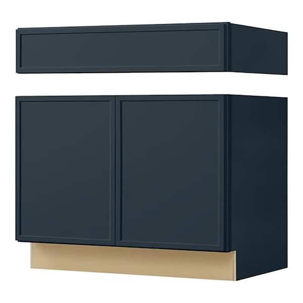 Leyton 36 in. W x 24 in. D x 34.5 in. H Ready to Assemble Plywood Slim Shaker Sink Base Kitchen Cabinet in Ink Blue