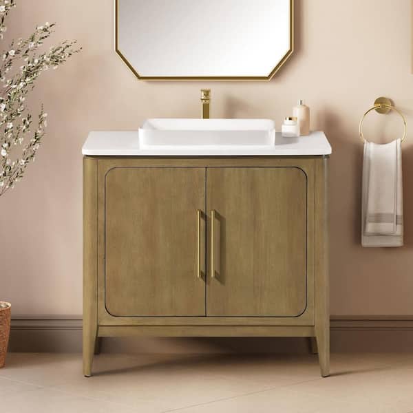 Heidi 36 in. Single Sink Freestanding Cortado Bath Vanity with White Quartz Top