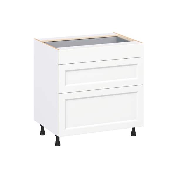 J COLLECTION Laramie 33 in. W x 24 in. D x 34.5 in. H Assembled Drawer Base Kitchen Cabinet in Painted Bright White with 3 Drawers