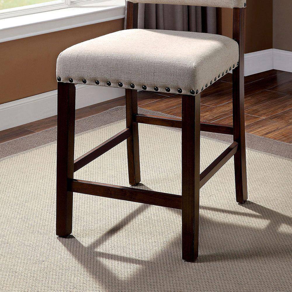 Glenbrook Cream Linen & Brown Cherry Wood Counter Stools, Set of 2