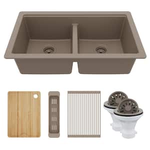 Kichae 33 in. Undermount 50/50 Double Bowl Workstation Kitchen