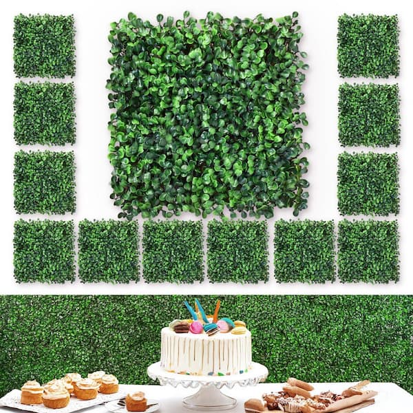 LHY 10 in. H x 10 in. W 12 Pcs Artificial Boxwood Panels Boxwood Hedge UV-Proof Greenery Wall Panels Grass Wall Backdrop