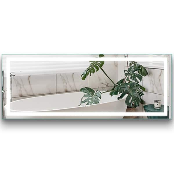 ANGELES HOME 84 in. W x 32 in. H Extra Large Rectangular Frameless Anti-Fog Lighted Dimmable Wall Bathroom Vanity Mirror in Silver
