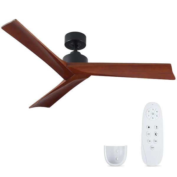 YUHAO Sophoses 52 in. Indoor Black Brown Solid Wood Ceiling Fan without Light