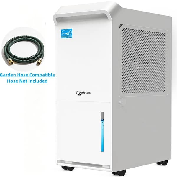 60 pt. 5,000 sq. ft. Energy Star Dehumidifier for Basement, with Pump, Viewable Side Bucket, Drain Hose, Timer (White)