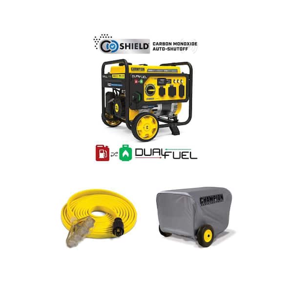 5300/4250-Watt Dual Fuel Generator with CO Shield, 25 ft. 30 Amp Extension Cord and Storage Cover Combo
