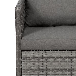 Leah 4-Piece Woven Wicker Patio Conversation Set with Gray Cushions