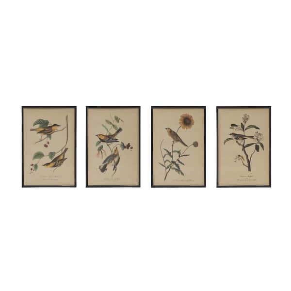 Storied Home 4 Piece Framed Graphic Print Bird on Branch Nature Art Print 11.75 in. x 7.87 in.