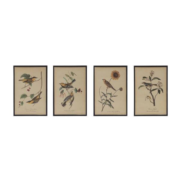 Storied Home Set of 4 Wood Framed Nature Vintage Reproduction Bird on Branch Wall Art Print Decor 7.75 in. x 1.25 in. x 11.75in.