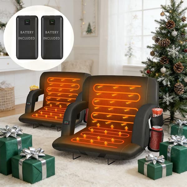 Black 25 in.W Heated Stadium Seats for Bleachers with 20000mAh Power Bank Included Stadium Seating (2-Pack)
