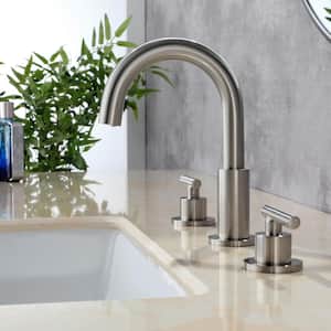 8 in. Widespread 2-Handle Mid-Arc Bathroom Faucet with Valve and cUPC Water Supply Lines in Brushed Nickel