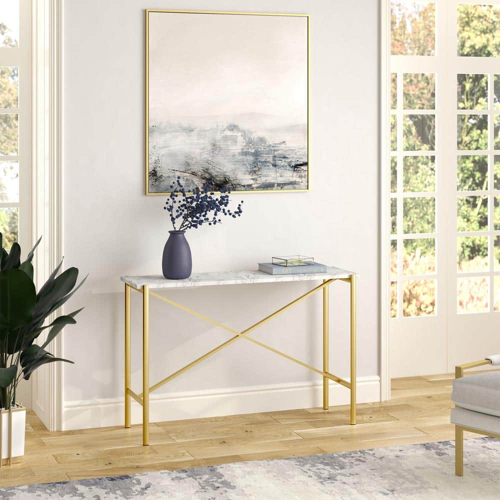 Braxton 46" Gold Finish Console Table with Faux Marble Top