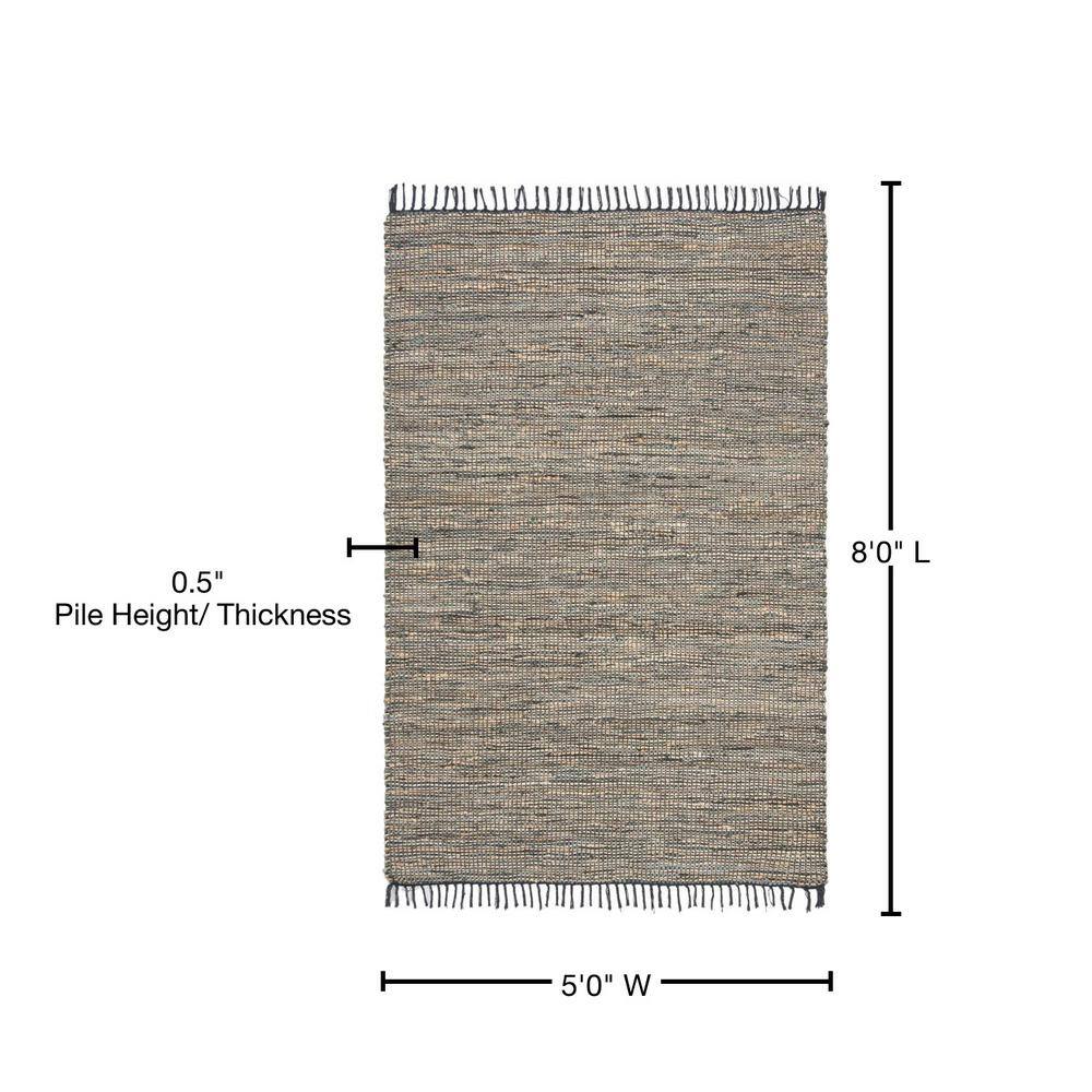 Edgy Elegance Gray Cowhide Handwoven Flatweave Area Rug - 5x8