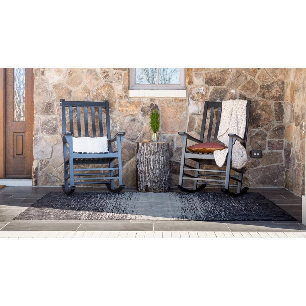 Charcoal Gray Abstract Synthetic 9' x 12' Washable Outdoor Rug