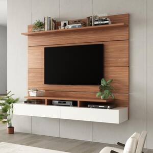 Wall Mounted Floating Natural Wood TV Stand Fits TV's up to 85 in. with Large Storage, TV Console with 2 Drop Down Doors
