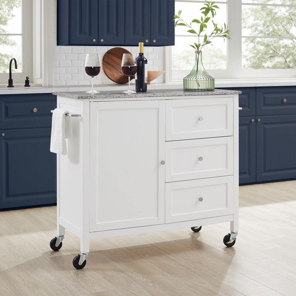 CROSLEY FURNITURE Soren White Kitchen Island with Gray Granite Top ...