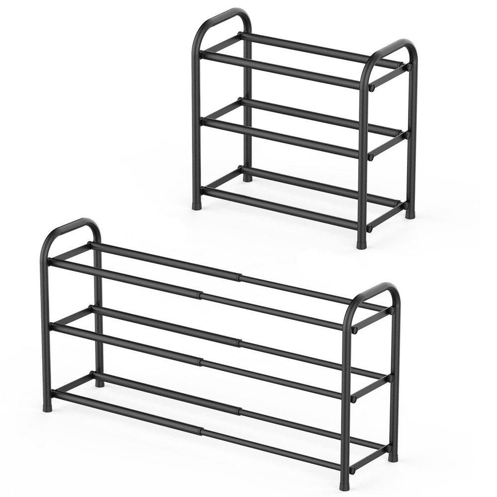 3-Shelf Black Expandable Adjustable Heavy Duty Metal Free Standing Shoe Rack Storage Organizer for Entryway Closet