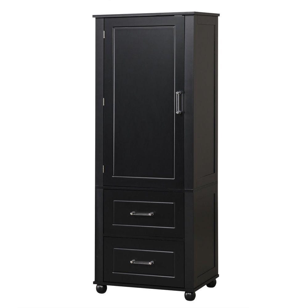 23 in. W x15.9 in. D x61.4 in. H Black MDF Freestanding Linen Cabinet with Adjustable Shelf and Drawers in Black Finish