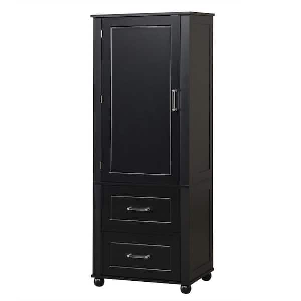 23 in. W x15.9 in. D x61.4 in. H Black MDF Freestanding Linen Cabinet with Adjustable Shelf and Drawers in Black Finish
