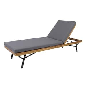 Canoga Teak Brown Wood Outdoor Chaise Lounge with Dark Grey Cushion