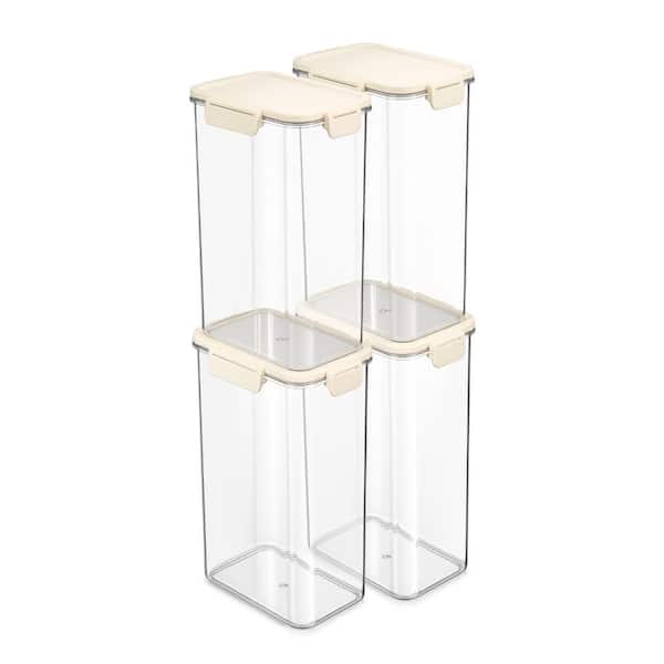 Stackable Plastic Food Storage Container with Lids (4 Pack), Clear Airtight Pantry Canister for Kitchen Organization