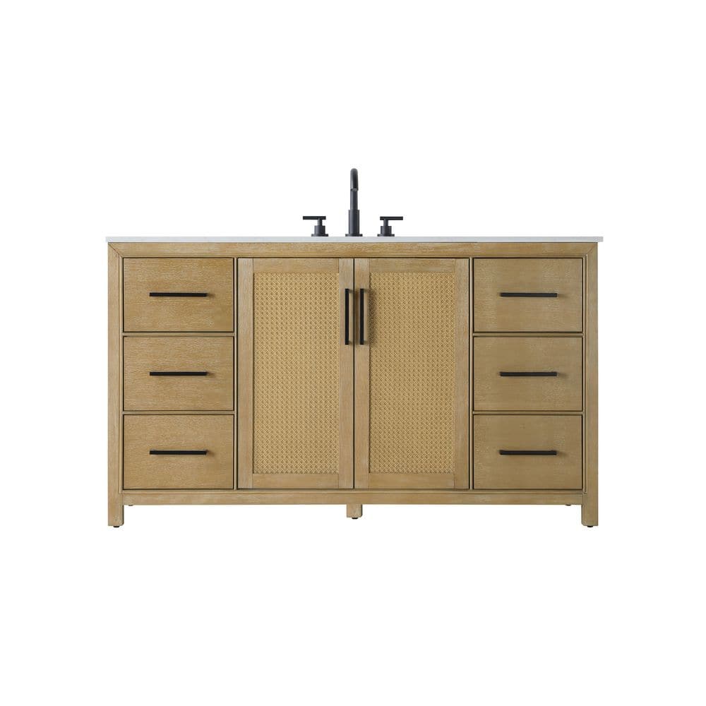 60 in. Single Sink Linen Oak Bath Vanity with White Engineered Marble Top price history on PriceWatchPro