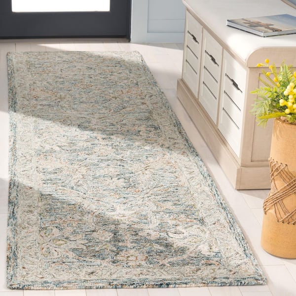 Metro 2 ft. x 12 ft. Teal/Green Abstract Ornate Floral Runner Rug
