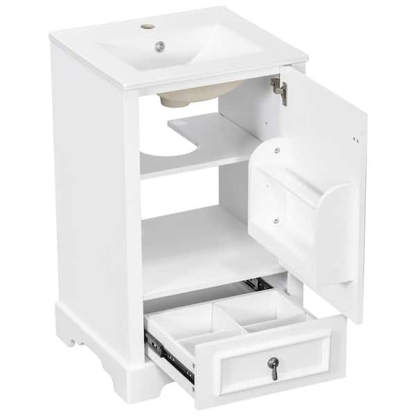 20 in. Single Sink White Bath Vanity with White Ceramic Top, Adjustable Shelf, Compartment Drawer, Unassembled