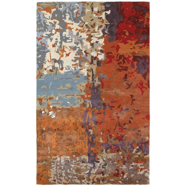 4' X 6' Orange Ivory And Teal Abstract Hand Tufted Area Rug