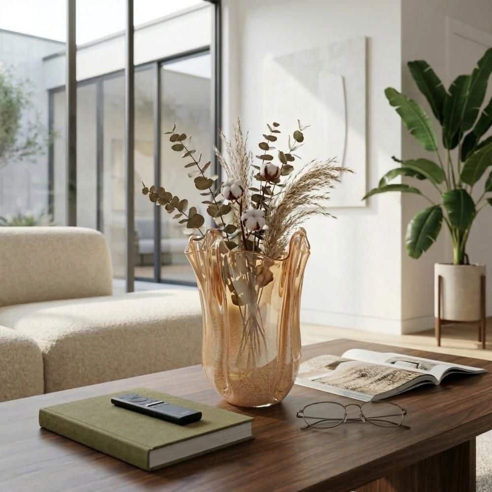 10 in. Tan/Ivory Glass Sculptural Wavy Rim Decorative Vase price history on PriceWatchPro