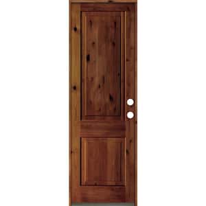 30 in. x 96 in. Rustic Knotty Alder Square Top Red Chestnut Stain Left-Hand Inswing Wood Single Prehung Front Door