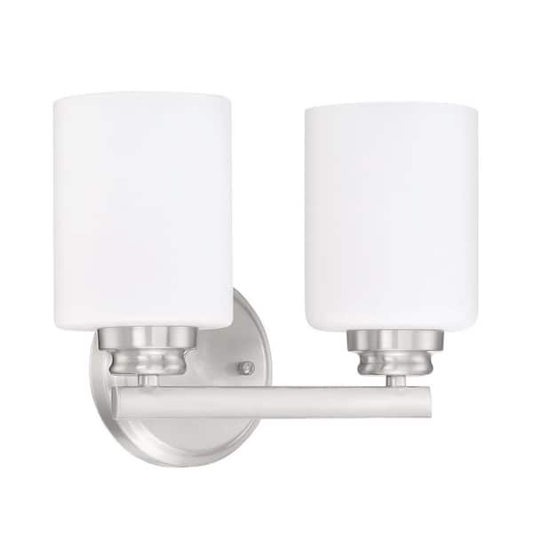 CRAFTMADE Bolden 11 in. 2-Light Brushed Polished Nickel Finish Vanity Light with Frost White Glass