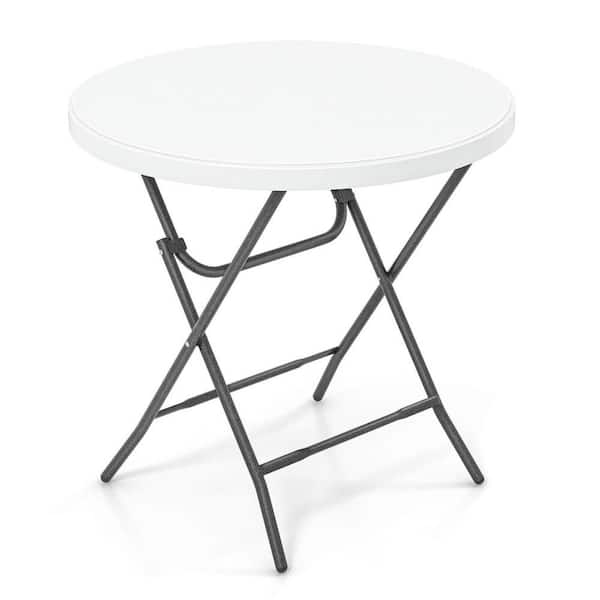 Portable Round Table Costway 32 in. White Powder-coated Round Iron Folding Lightweight ...