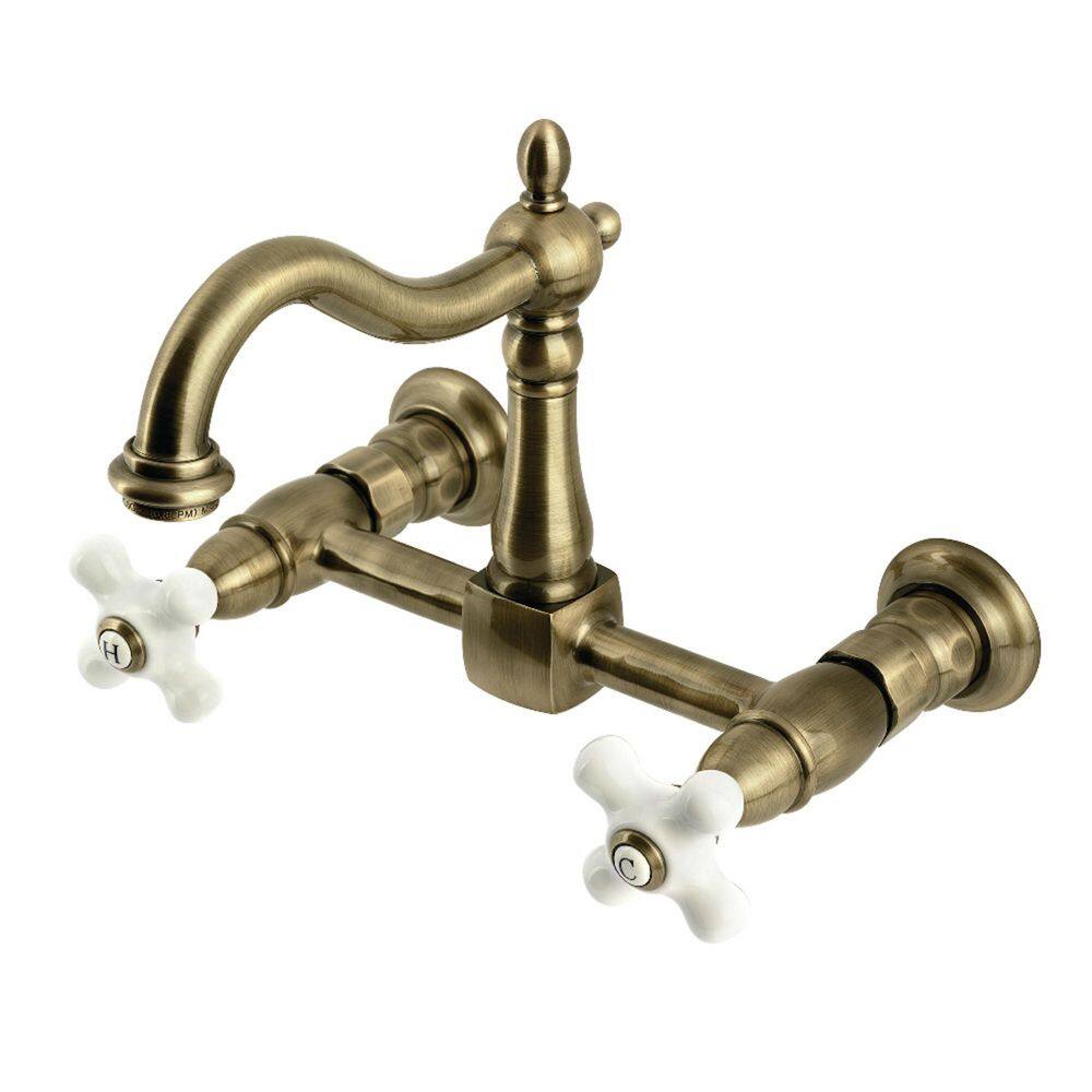 Heritage 2-Handle Wall-Mount Standard Kitchen Faucet in Antique Brass price history on PriceWatchPro