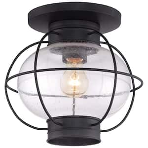 Cooper 1-Light Mystic Black Flush Mount with Clear Seeded Glass