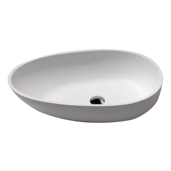 Trident Man Made Stone Vessel Sink with Pop Up Drain in Matte White